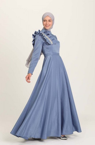 Indigo Hijab Evening Dress 4942-02