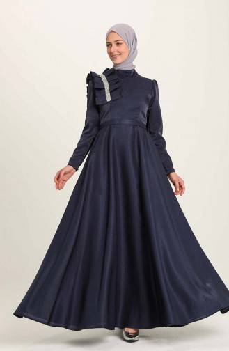 Navy Blue Hijab Evening Dress 4942-03