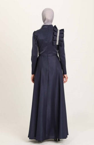 Navy Blue Hijab Evening Dress 4942-03