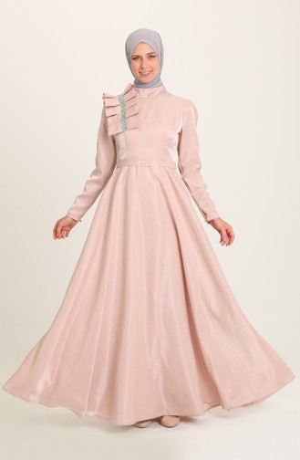 Powder Hijab Evening Dress 4942-04