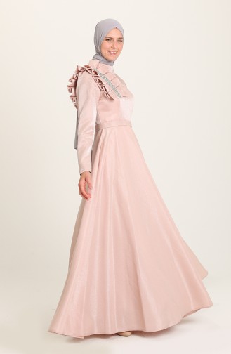 Powder Hijab Evening Dress 4942-04