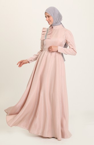 Powder Hijab Evening Dress 4942-04