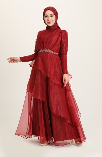 Weinrot Hijab-Abendkleider 4944-01