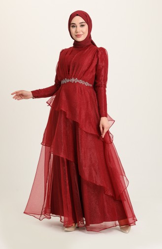 Claret Red Hijab Evening Dress 4944-01