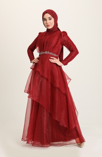 Weinrot Hijab-Abendkleider 4944-01