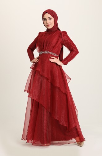 Claret Red Hijab Evening Dress 4944-01