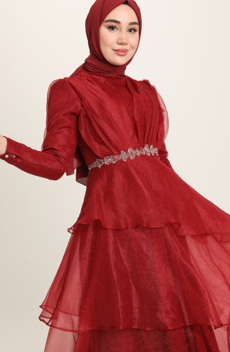 Claret Red Hijab Evening Dress 4944-01