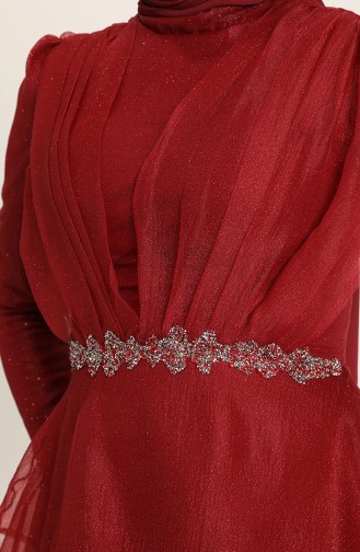 Claret Red Hijab Evening Dress 4944-01