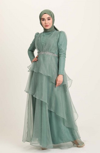 Unreife Mandelgrün Hijab-Abendkleider 4944-02