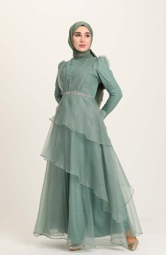 Green Almond Hijab Evening Dress 4944-02