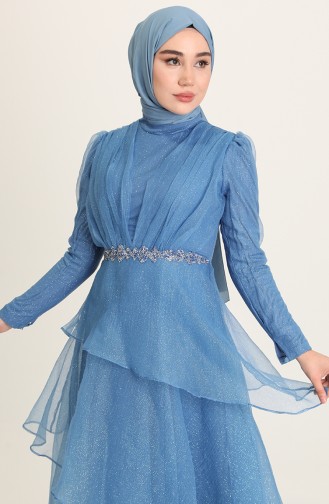Indigo Hijab Evening Dress 4944-03