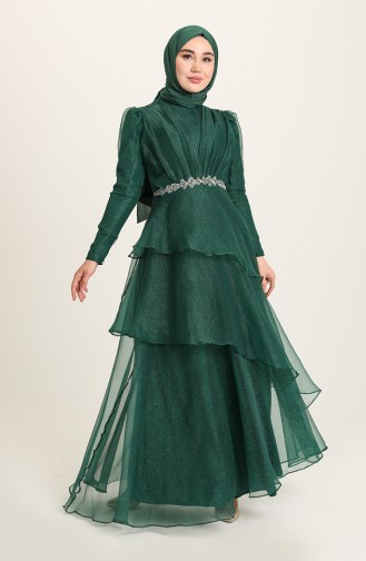 Emerald Green Hijab Evening Dress 4944-04