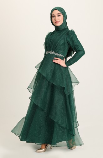 Emerald Green Hijab Evening Dress 4944-04