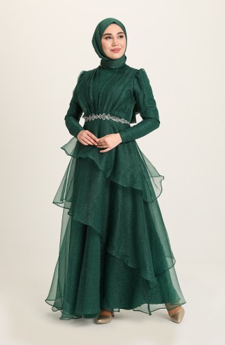 Emerald Green Hijab Evening Dress 4944-04
