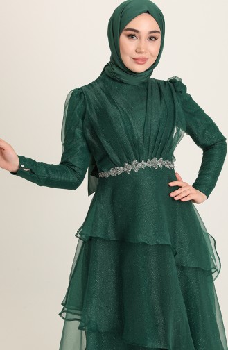 Emerald Green Hijab Evening Dress 4944-04