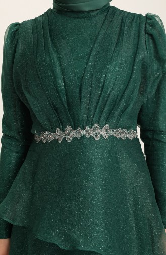 Emerald Green Hijab Evening Dress 4944-04