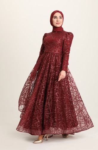 Claret Red Hijab Evening Dress 4945-01