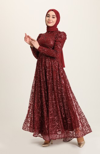 Claret Red Hijab Evening Dress 4945-01