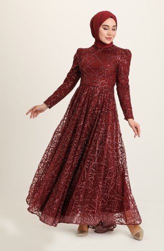 Claret Red Hijab Evening Dress 4945-01