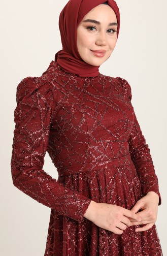 Claret Red Hijab Evening Dress 4945-01