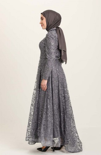 Gray Hijab Evening Dress 4945-03