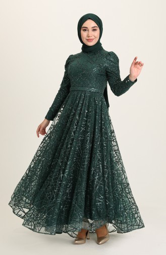 Emerald Green Hijab Evening Dress 4945-05