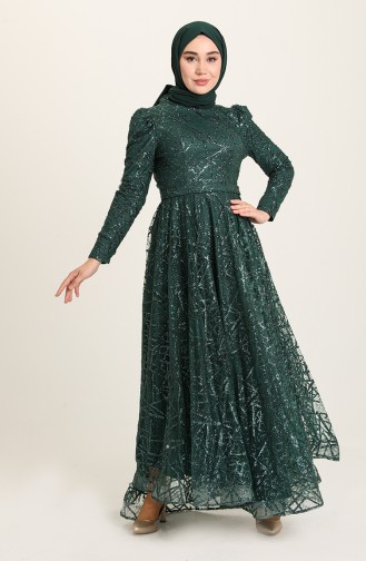 Emerald Green Hijab Evening Dress 4945-05