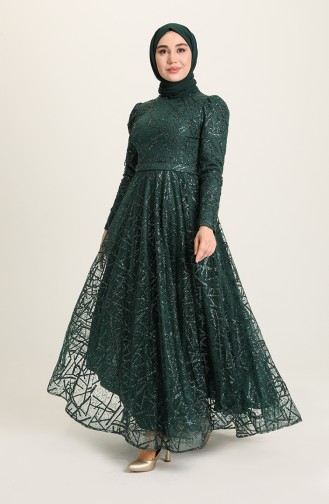 Emerald Green Hijab Evening Dress 4945-05