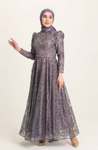 Violet Hijab Evening Dress 4945-06