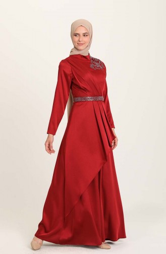 Claret Red Hijab Evening Dress 4947-01