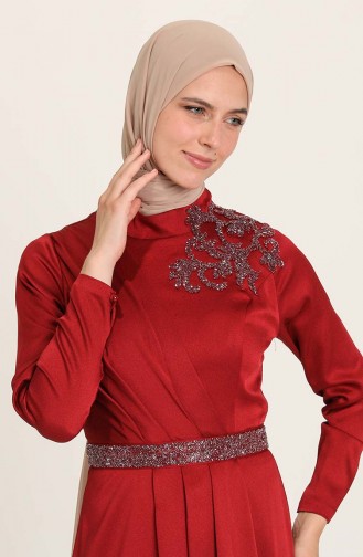 Weinrot Hijab-Abendkleider 4947-01