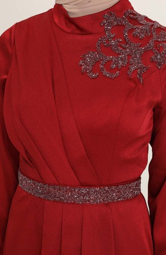 Claret Red Hijab Evening Dress 4947-01