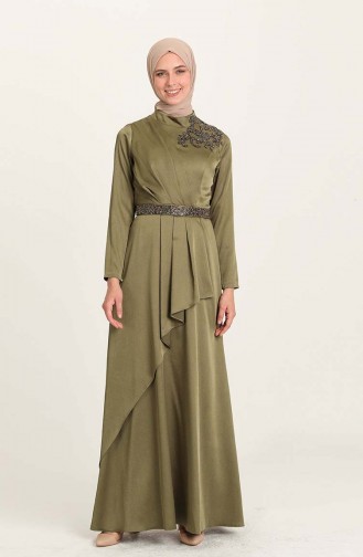 Khaki Hijab Evening Dress 4947-02