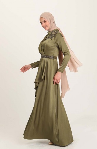 Khaki Hijab Evening Dress 4947-02