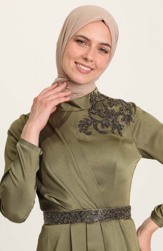 Khaki Hijab Evening Dress 4947-02