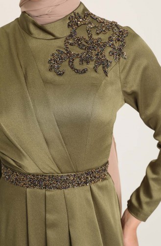 Khaki Hijab Evening Dress 4947-02