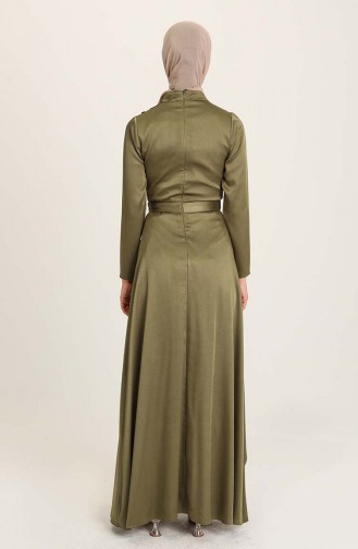 Khaki Hijab Evening Dress 4947-02