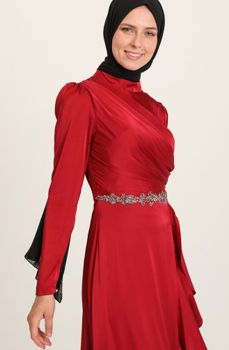 Claret Red Hijab Evening Dress 4948-04