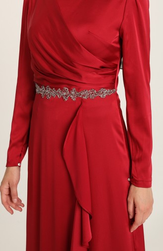Claret Red Hijab Evening Dress 4948-04