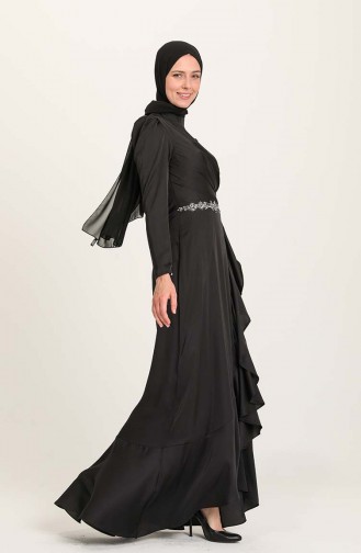 Black Hijab Evening Dress 4948-05