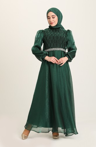 Emerald Green Hijab Evening Dress 4950-01