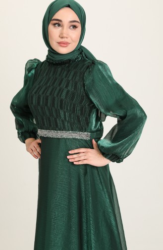 Emerald Green Hijab Evening Dress 4950-01