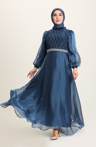 Navy Blue Hijab Evening Dress 4950-04