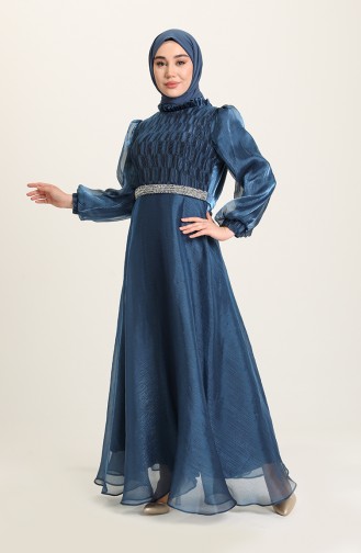 Navy Blue Hijab Evening Dress 4950-04