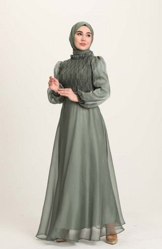 Khaki Hijab Evening Dress 4950-05