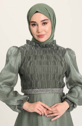 Khaki Hijab Evening Dress 4950-05