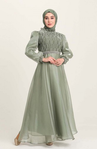 Green Almond Hijab Evening Dress 4950-06