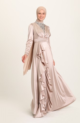 Beige Hijab Evening Dress 4951-01