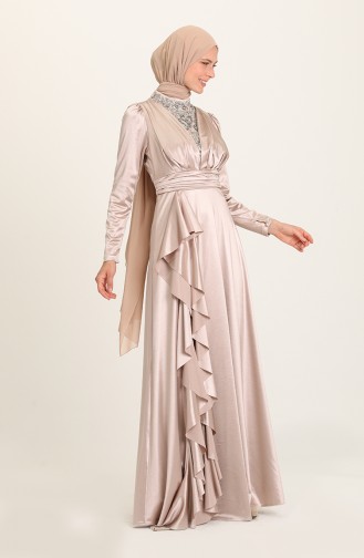 Beige Hijab Evening Dress 4951-01