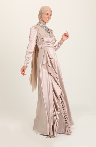 Beige Hijab Evening Dress 4951-01